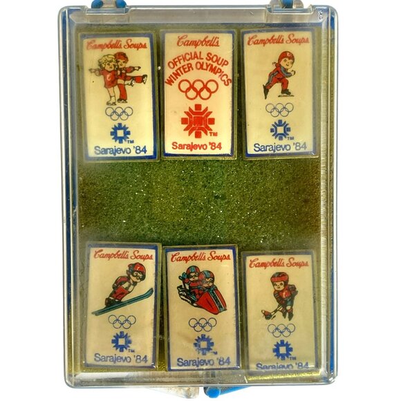 Campbells Soup Kids Pins Vintage 1984 Olympics NEW! RARE! - Picture 1 of 5
